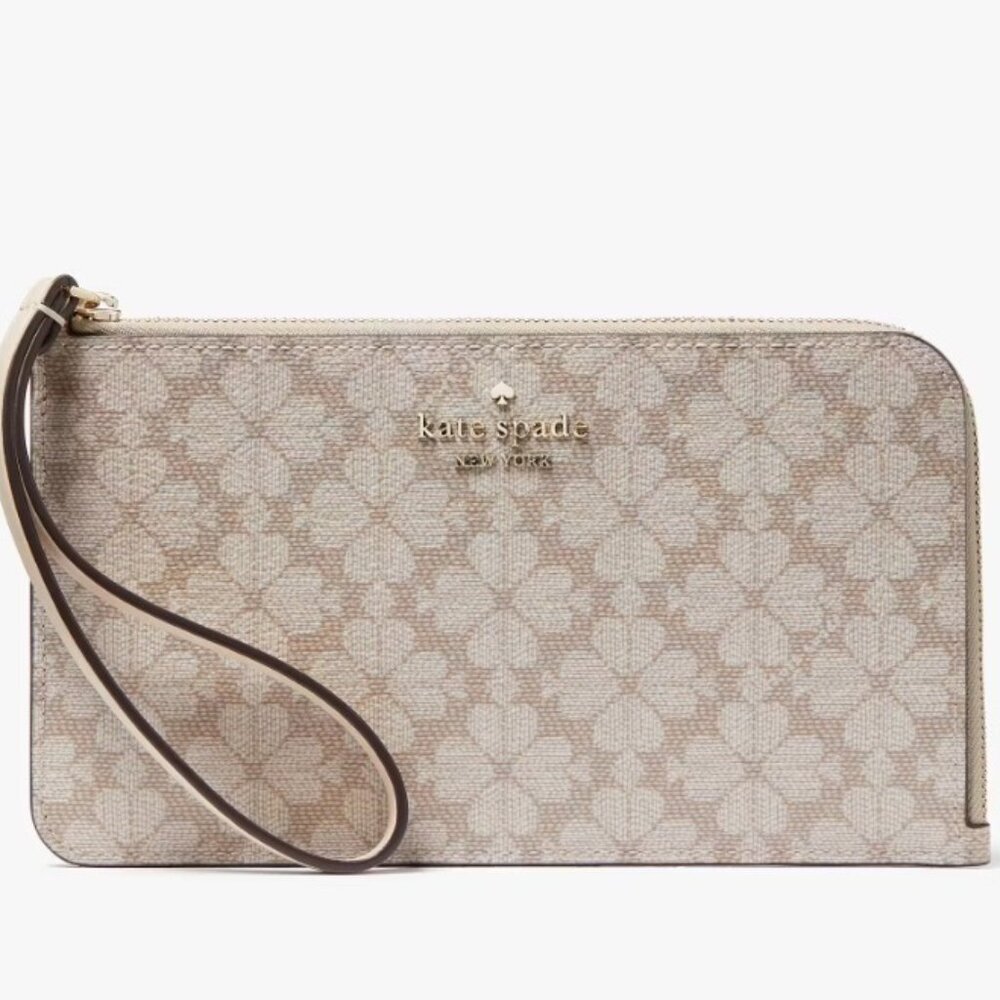 NEW Kate Spade Lucy Spade Flower Med L-Zip Wristlet in Dark Mushroom Cap Multi​